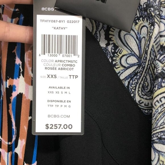 NWT BCBGMAXAZRIA Kathy Abstract paisley print sheer balloon  sleeve blouse xxs - Picture 7 of 16